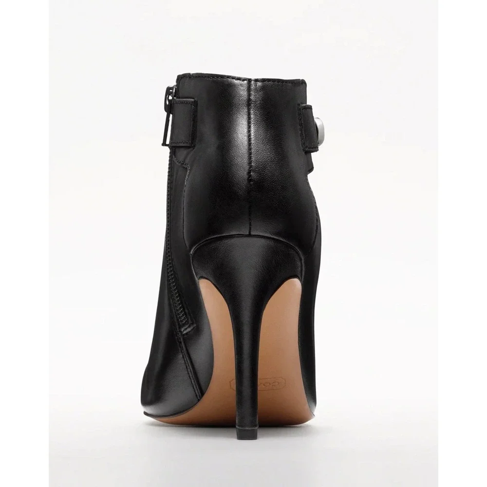 COACH Boots Womens 6.5 Black Sondra Leather High Heel Belted Booties‎